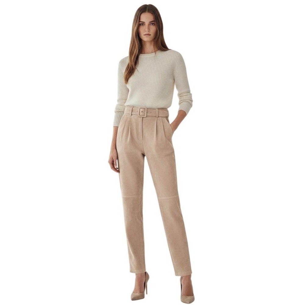 RARE Ralph Lauren Collection Purple Label Rogers Suede Pants Beige Italy 8 NWOT
